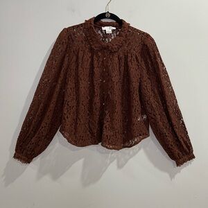 Caroline Constas Lace Pattern long sleeve Blouse size small